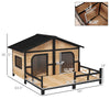 59"x64"x39" Large Wooden Dog House Raised Weatherproof Rustic Log Cabin Style Elevated Pet Shelter Porch Deck, Natural