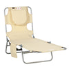 Folding Outdoor Chaise Lounge Sun Tanning Chair with Face Cavity, Pillow, 5-level Adjustable for Beach Pool, Beige