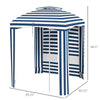 5.8' x 5.8' Cabana Umbrella for Travel, Vented Windows, Ruffles, Carry Bag, Outdoor Umbrella, Blue White Strip