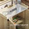 Outdoor Wooden Potting Bench with Storage Cabinet, Shelf, Galvanized Plated Tabletop for Backyard, Balcony, Natural