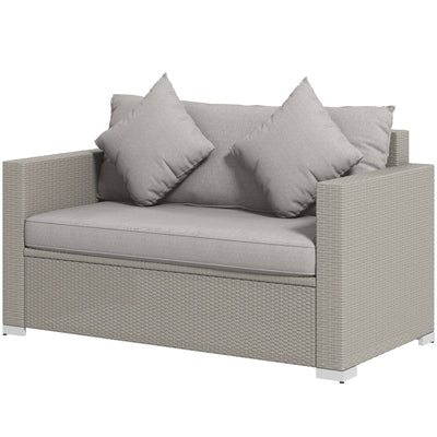 Outdoor Wicker Loveseat, Patio Furniture Couch with Cushions, 2 Seats PE Rattan Sofa, 2 Throw Pillows for Gray