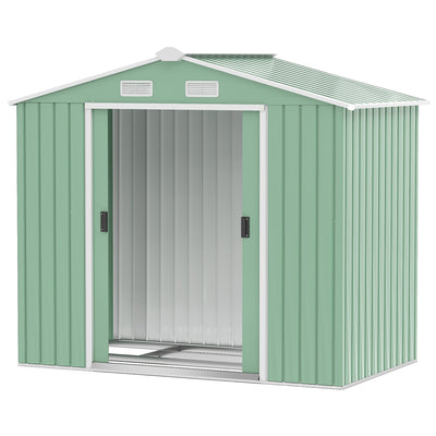 7' x 4' Outdoor Storage Shed, Garden Tool House with Foundation, Vents & Sliding Doors for Backyard Patio Lawn, Light Green