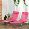 Folding Chaise Lounge Pool Chairs, Set of 2 Outdoor Sun Tanning Chairs with Pillow & 6-Position Reclining Back for Beach, Yard, Patio, Pink