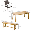 Outdoor Dining Set, Patio Table and Chairs Set of 6, PE Wicker Seats, Armrests, Acacia Wood Loveseat Bench & Dinner Table, Cushions, White