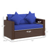 Wicker Loveseat, Patio Furniture Couch with Cushions, 2 Seats PE Rattan Sofa, 2 Throw Pillows, Dark Blue