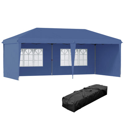 10' x 20' Pop Up Outdoor Party Tent with 4 Removable Sidewalls, Wedding & Event Canopy with Carry Bag for Patio, Backyard, Blue