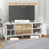 TV Stand Cabinet for 65-Inch, TV Table with 2 Rattan Doors, Television Stand with Adjustable Shelves and Cable Holes