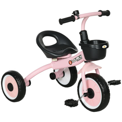 Kids Tricycle for Toddlers Age 2-5 with Adjustable Seat, Toddler Bike for Children with Basket, Bell, Handlebar Grips, Pink