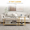 Coffee Tables Sets of 2, Rectangle and Round Coffee Table with Storage Shelves, Faux Marble Top, Living Room Table Set, White