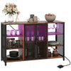 LED Wine Cabinet with Charging Station Glass Holders, Open Shelves, Rustic Brown