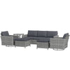 6-Piece Rattan Patio Furniture Set with 3-Seater Sofa, Swivel Rocking Chairs, Footstools, 2 Tier Table, Mixed Gray