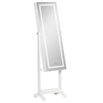 Floor Standing Jewelry Cabinet, Lockable Jewelry Organizer with Full-Length Mirror,  and 4 Adjustable Angles, White