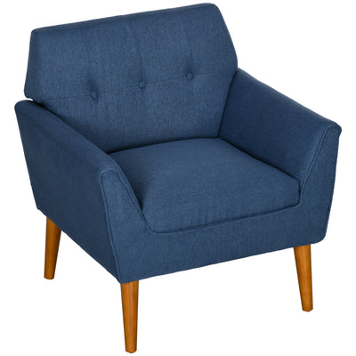 Traditional Accent Chair, Button Tufted Armchair with Wood Legs for Living Room, Bedroom, Blue