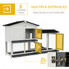 2-Story Rabbit Hutch Wooden Bunny Hutch Cage Small Animal House with Ramp, No Leak Tray, Weatherproof Roof & Outdoor Run, Indoor/Outdoor, Gray