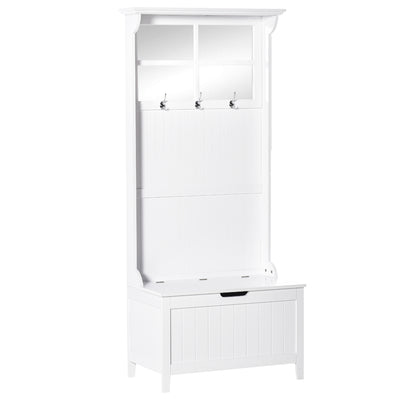 Coat Rack Shoe Bench with Storage 4 In 1 Hall Tree for Entryway Hallway Organizer with Cabinet 3 Hooks Mirrors White