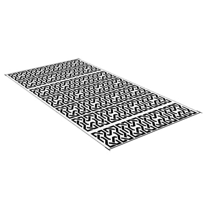 Reversible Outdoor Rug Carpet RV Camping Rugs with Carry Bag, 9' x 18', Black & White Chain
