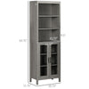 Tall Bathroom Storage Cabinet with 3 Tier Shelf, Glass Door Cupboard, Freestanding Linen Tower with Adjustable Shelves, Grey Wood Grain
