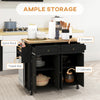 Kitchen Island on Wheels, Rolling Cart with Rubberwood Top, Spice Rack, Towel Rack and Drawers for Dining Room, Black