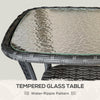 Outdoor Coffee Table with Storage Shelf, Hand-Woven Wicker Side Table with Water-Ripple Glass Top, Mix Gray