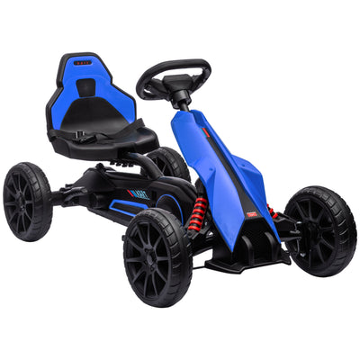 Kids Pedal Go Kart W/ Adjustable Seat, Swing Axle, Blue