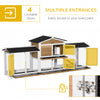 90.5" Wooden Rabbit Hutch Bunny Cage Pet Playpen House Enclosure with Double Side Run Boxes & Ramp, for Guinea Pig and Small Animals, White