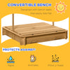 Wooden Kids Sandbox with Cover, Children Outdoor Sand Play Station with Foldable Bench Seats and Adjustable Canopy