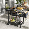 Outdoor Bar Table w/ Stainless Steel Tabletop, Outdoor Kitchen Island w/ 2-Tier Shelf & Wheels, Patio Serving Cart for Poolside Garden, Black