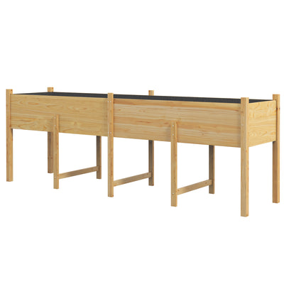 Wooden Raised Garden Bed, Large Elevated Planter Box with Legs, Bed Liner and Drain Holes, 7.4' x 1.8' x 2.6'
