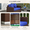 Wicker Loveseat, Patio Furniture Couch with Cushions, 2 Seats PE Rattan Sofa, 2 Throw Pillows, Dark Blue