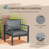 Patio Furniture Set 4 Pieces, Outdoor Conversation Set with Water-Resistant Cushions, Coffee Table, 3-Seater Sofa, 2 Chairs