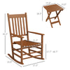 Wooden Rocking Chair Set w/ Foldable Side Table, Outdoor Rocker Chairs w/ Slatted Top Table for Garden, Balcony, Porch, Up to 352 lbs., Teak