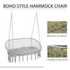 Hanging Hammock Chair Cotton Rope Porch Swing with Metal Frame and Cushion, Large Macrame Seat for Patio, Garden, Light Grey