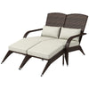 Patio Wicker Adirondack Chair for 2 with Cushions, Fire Pit Chair, Adirondack for Patio, Porch, Garden with High-back, Wide Armrests, Beige