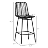 Set of 2 Rattan Barstools Wicker Counter Stools with Steel Legs and Footrest for Dining Room Kitchen Pub Black