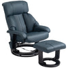 Swivel Recliner with Ottoman, Faux Leather Reclining Chair with Massage, Footstool Remote and Side Pocket, Blue