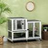 2 Story Rabbit Hutch Indoor Wood Rabbit House Bunny Hutch with Runs, Wheels, Waterproof Roof and Removable Tray, Gray