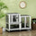 2 Story Rabbit Hutch Indoor Wood Rabbit House Bunny Hutch with Runs, Wheels, Waterproof Roof and Removable Tray, Gray