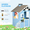 Wooden Playhouse for Kids Outdoor with Flower Pot Holders, Door, Windows, Service Stations for 3-7 Years, Blue