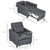 3-in-1 Convertible Chair Bed, Multi-Functional Single Sofa Bed, Pull Out Sleeper Chair with Adjustable Backrest, Pillow and Pockets, Gray