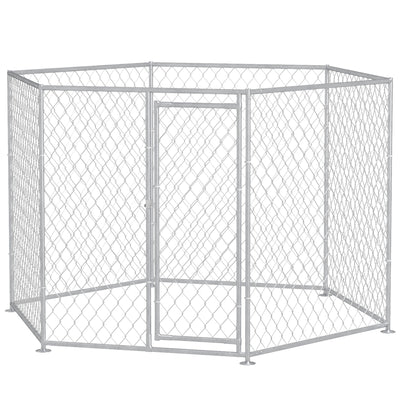 9.2' x 8' x 5.6' Dog Kennel Outdoor for Medium and Large-Sized Dogs with Lockable Door, Silver