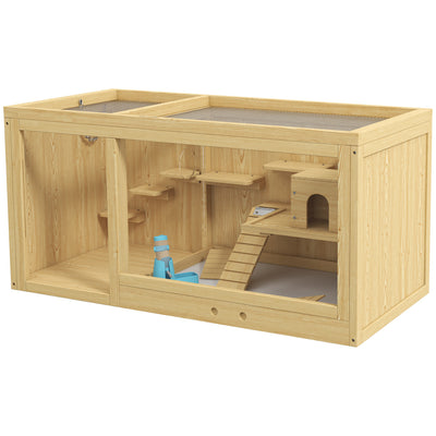 Extra Large Wooden Hamster Cage with Pull-out Tray, Seesaws, Ladder