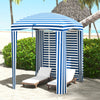 5.8' x 5.8' Cabana Umbrella with Single-top, Vented Windows, Ruffles, Carry Bag, Outdoor Umbrella, Blue White Strip