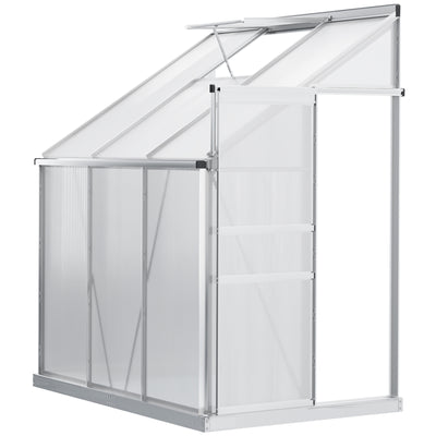 Aluminum Greenhouse Polycarbonate Walk-in Garden Greenhouse with Adjustable Roof Vent, Rain Gutter and Sliding Door, 6' x 4' x 7' Clear