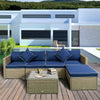 6 Pieces Outdoor PE Rattan Sofa Set, Sectional Conversation Wicker Patio Couch Furniture Set with Cushions and Coffee Table, Navy Blue
