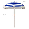 6.2' Beach Umbrella for Travel, Vent, Ruffles, Carry Bag, Portable Outdoor Umbrella for Garden, Blue