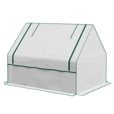 Raised Garden Bed, Outdoor Metal Planter Box with Small Greenhouse, Outdoor Planter Box with Cover, White and Silver