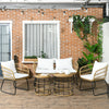 5 Piece PE Rattan Outdoor Furniture Set with Cushioned Chairs, Loveseat Sofa & Stackable Coffee Tables, Cream White