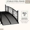 7' Metal Arch Garden Bridge Arc Footbridge with Side Railings Decorative Scrollwork, Black