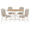 Retro 4-Piece Round Dining Table Set with Extendable Table and Upholstered Chairs, Oak Natural Wood + Off White