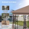 10' x 11.5' Metal Patio Gazebo, Double Roof Outdoor Gazebo Canopy Shelter w/Tree Motifs Corner Frame and Netting, Brown